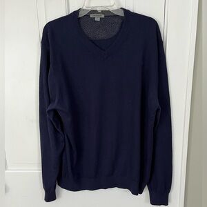 Johnston & Murphy Silk Blend Classic Slate Blue V-Neck Pullover Sweater Mens XL